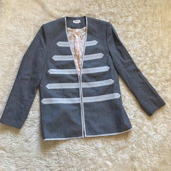 Zadig & Voltaire Ville Gray Wool Blend Pinstripe Military Blazer - Size Large - Picture 5 of 9